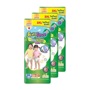 baby-diaper-15000-054 เบบี้เลิฟ เดย์ไนท์แพ้นท์ กางเกงผ้าอ้อมเด็ก ไซส์ XXXL 26 ฟรี 2 ชิ้น x 3 (รวม 84 ชิ้น)