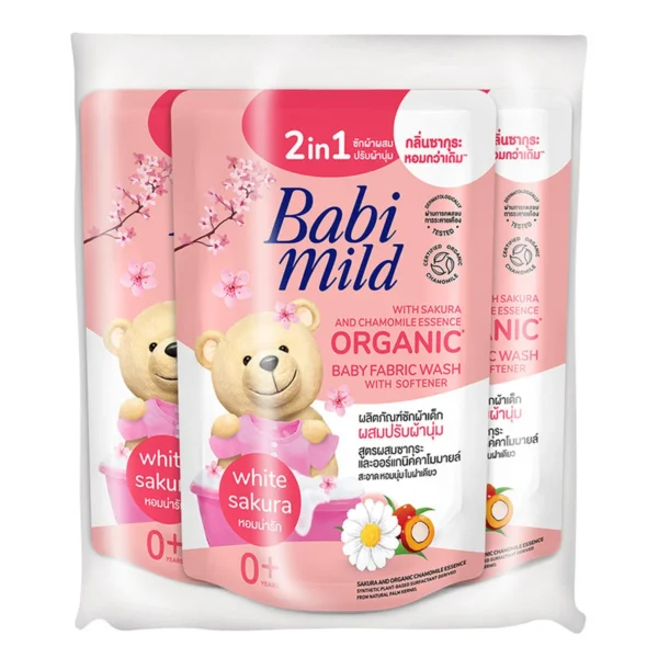 เบบี้มายด์ น้ํายาซักผ้าเด็ก ผสมปรับผ้านุ่ม 2อิน1 ไวท์ ซากุระ 570 มล. x 3