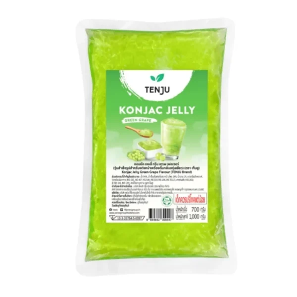 bakery-ingredients-0094 Tenju คอนยัคเจลลี่ 1 กิโลกรัม ท็อปปิ้ง Konjac Jelly (ตรา เทนจู) GREEN GRAPE FLAVOUR
