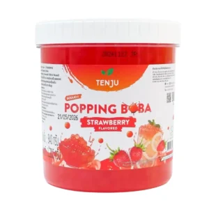 bakery-ingredients-0110 Tenju ไข่มุกป๊อป รสสตรอว์เบอร์รี่ 1.2 กิโลกรัม มุกป๊อป Strawberry popping boba topping (ตรา เทนจู)