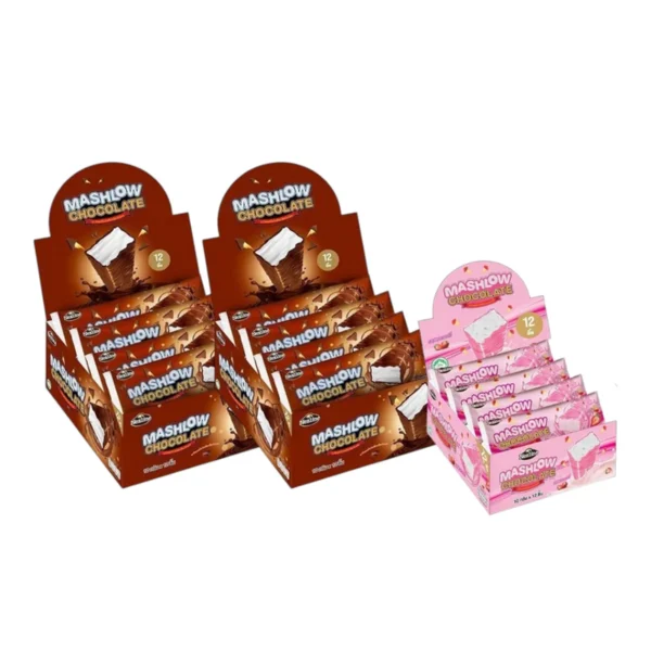 [ โปร 2 แถม 1 ] MASHLOW มาร์ชโล่กล่อง 120g  ช็อกโกแลตเคลือบมาร์ชเมลโล่แท่ง มีฮาลาล ช็อกโกแลต มาร์ชเมลโล่ สตรอว์เบอร์รี ช็อกโกแลต2+สตรอว์1
