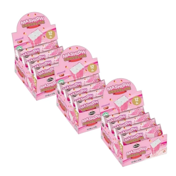 [ โปร 2 แถม 1 ] MASHLOW มาร์ชโล่กล่อง 120g  ช็อกโกแลตเคลือบมาร์ชเมลโล่แท่ง มีฮาลาล ช็อกโกแลต มาร์ชเมลโล่ สตรอว์เบอร์รี สตรอว์ 3