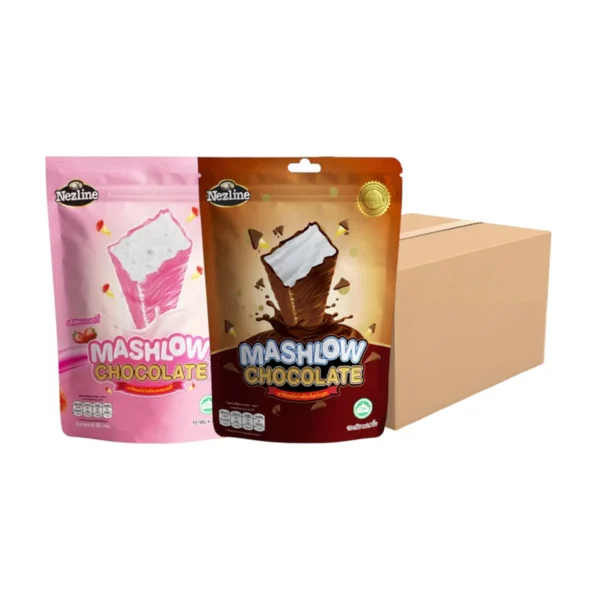 [คละรส ครึ่งลัง 30 ห่อ] MASHLOW มาร์ชโล่ 80g  ช็อกโกแลตเคลือบมาร์ชเมลโล่แท่ง มีฮาลาล พกพาง่าย
