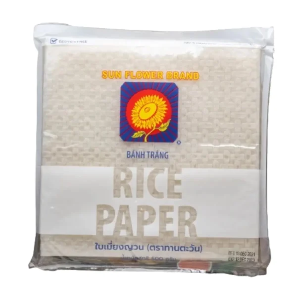 ทานตะวัน ใบเมี่ยงญวน แป้งเวียดนาม เกรด A แผ่นสี่เหลี่ยม 22x22 cm. 500g. (1 ห่อ)