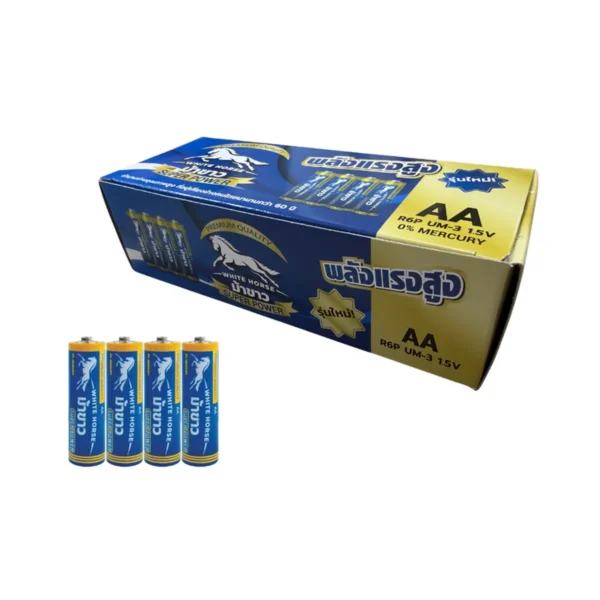 ถ่านม้าขาว AA (BOX) กล่อง 15 แพ็ค (แพ็ค 4 ก้อน)