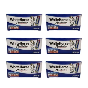 batteries-023 ถ่านม้าขาว อัลคาไลน์ Alkaline AAA (BOX) 4B กล่อง 10 แพ็ค (แพ็ค 4 ก้อน) x 6 กล่อง