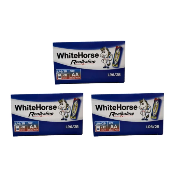 ถ่านม้าขาว อัลคาไลน์ Alkaline AA (BOX) 2B กล่อง 10 แพ็ค (แพ็ค 2 ก้อน) x 3 กล่อง