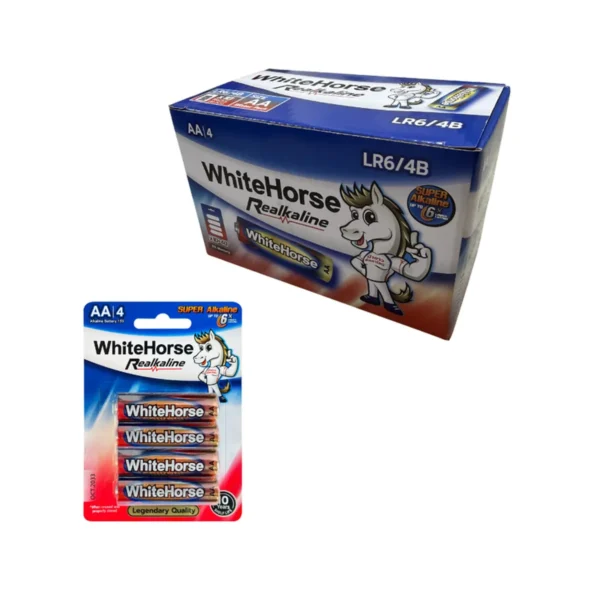 ถ่านม้าขาว อัลคาไลน์ Alkaline AA (BOX) 4B กล่อง 10 แพ็ค (แพ็ค 4 ก้อน)
