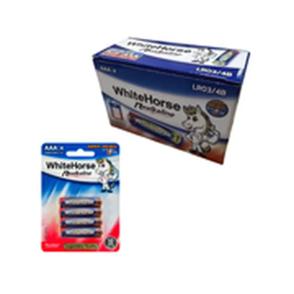 ถ่านม้าขาว อัลคาไลน์ Alkaline AAA (BOX) 4B กล่อง 10 แพ็ค (แพ็ค 4 ก้อน)