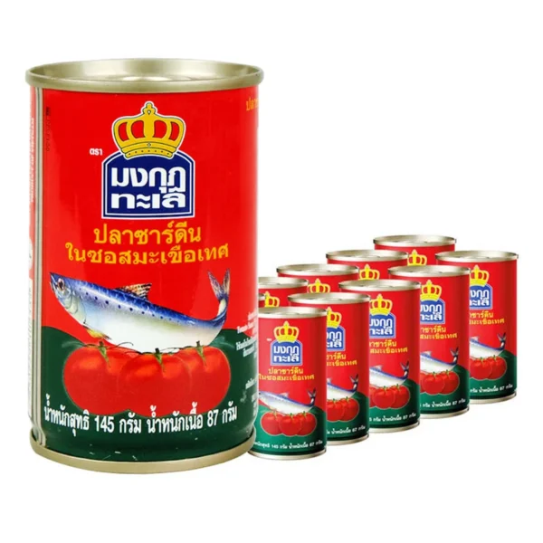 canned-packaged-0008 มงกุฎทะเล ปลาซาร์ดีนในซอสมะเขือเทศ 145 ก. x 10