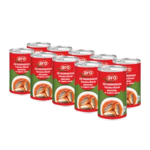 canned-packaged-0042 เอโร่ ปลาแมคเคอเรลในซอสมะเขือเทศ ฝาดึง 155 ก. x 10