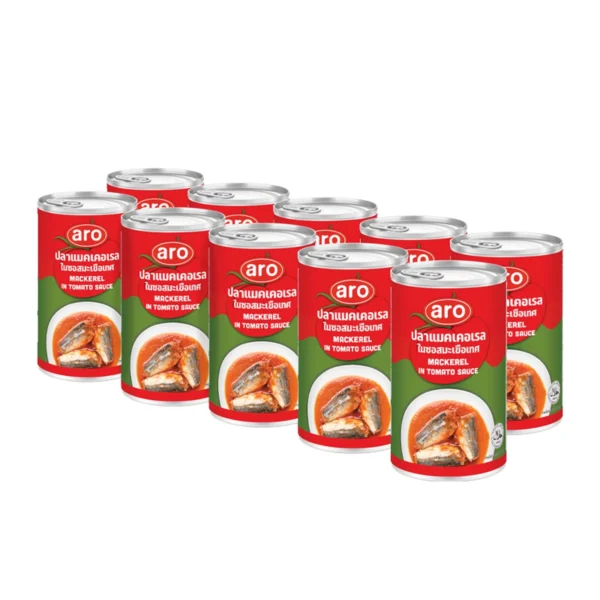 canned-packaged-0042 เอโร่ ปลาแมคเคอเรลในซอสมะเขือเทศ ฝาดึง 155 ก. x 10