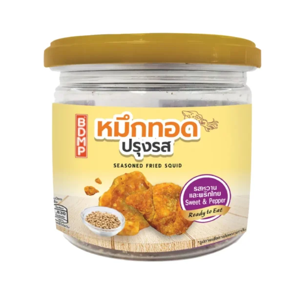 canned-packaged-0100 BDMP หมึกทอดปรุงรส (ปรุงรส) น้ําหนัก 30 กรัม รสหวาน&พริกไทย 1 กระปุก