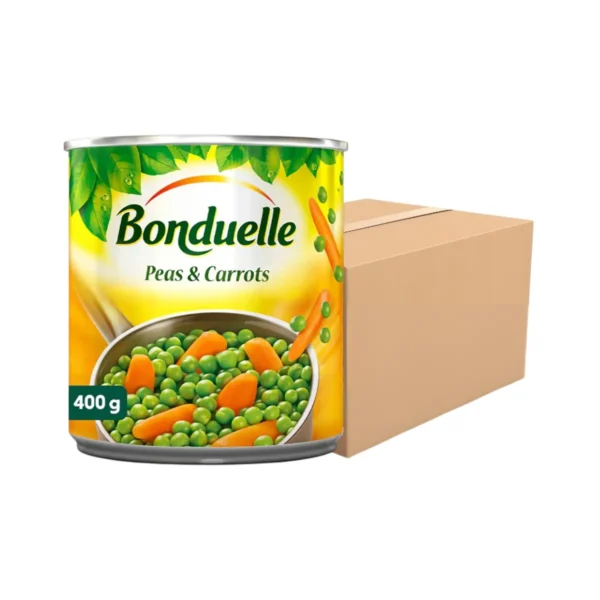 [12 กระป๋อง] Bonduelle ถั่วลันเตาและเบบี้แครอท 400 กรัม. (Green Peas & Baby Carrots) ผักกระป๋องพร้อมรับประทาน