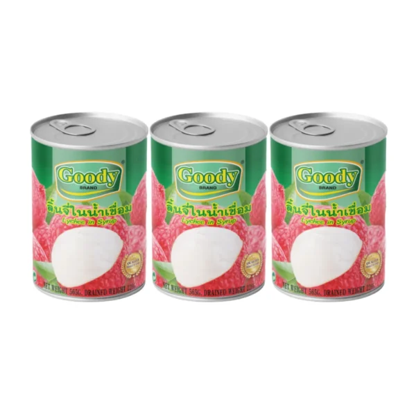 canned-packaged-0131 กู๊ดดี้ ลิ้นจี่ในน้ําเชื่อม 565 ก. x 3