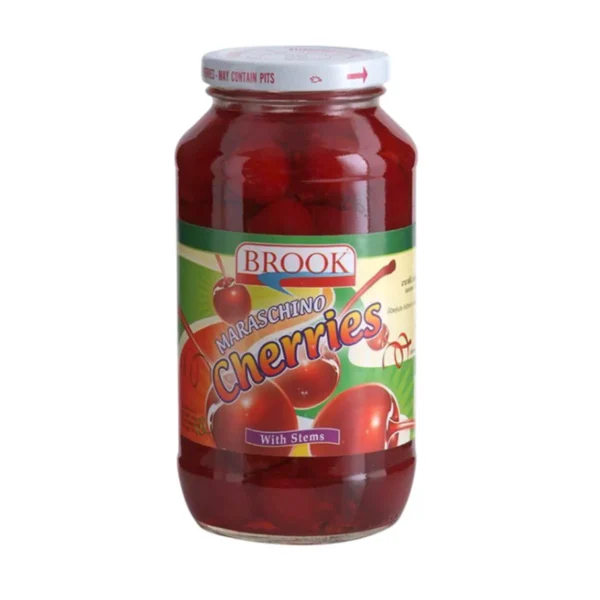 canned-packaged-0182 บรูค มาราสชิโนเชอร์รี่มีก้านสีแดง 794 กรัม Maraschino Cherries with Stems 794 g.