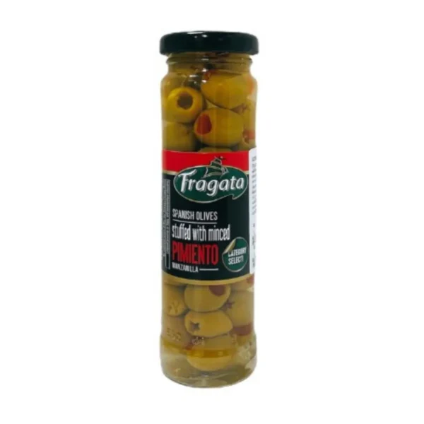 canned-packaged-0188 ฟรากาตา มะกอกเขียวยัดไส้พริก 142 กรัม Fragata Stuffed Manzanila Olives 142g.