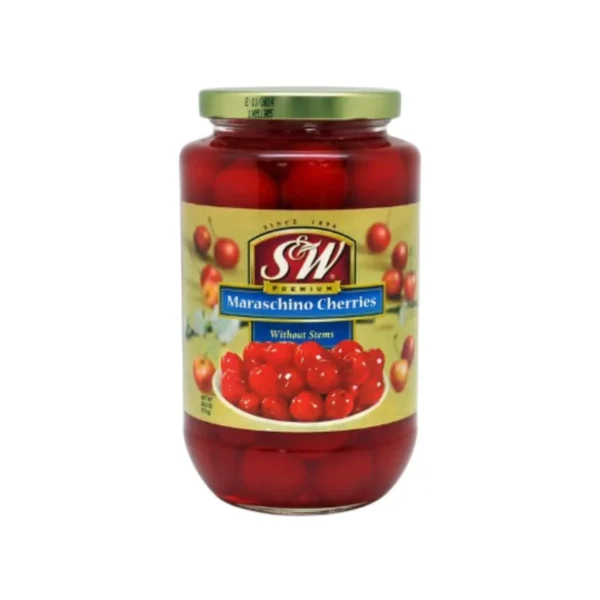 canned-packaged-0200 เอสแอนด์ดับบลิว เชอรี่แดงมีก้าน 751 กรัม S&W Red Maraschino Cherries W/Stem 751 g.