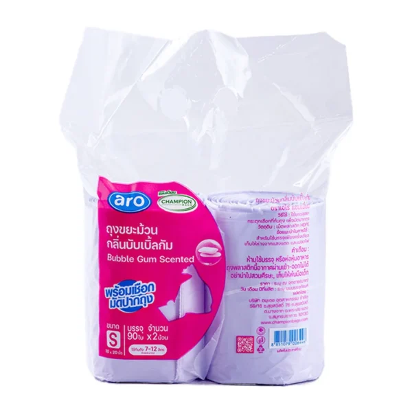 cleaning-065 เอโร่ X แชมเปี้ยน ถุงขยะม้วน กลิ่นบับเบิ้ลกัม 18x20 นิ้ว 90 ใบ
