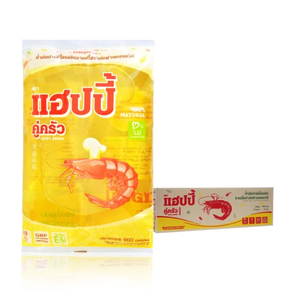 แฮปปี้คู่ครัว น้ํามันปาล์ม ถุงเติม 900 มล. x 12 ถุง น้ํามันพืชยกลัง (ไม่มีไขมันทรานส์/วิตามินอีสูง/อย./ฮาลาล)