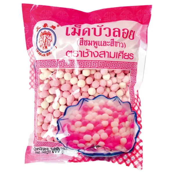 ช้างสามเศียร เม็ดบัวลอยชมพูขาว 500 กรัม