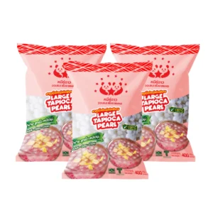 dessert-ingredients-074 สาคูเม็ดใหญ่ ขนาด 400 g ตราหมีคู่ดาว จํานวน 3 ถุง