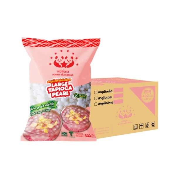 สาคูเม็ดใหญ่ ขนาด 400 g x 25 ถุง (ยกกระสอบ) ตราหมีคู่ดาว