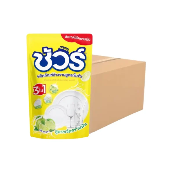ชัวร์ น้ํายาล้างจาน กลิ่นมะนาว สีเหลือง 450มิลลิลิตร*24ถุง