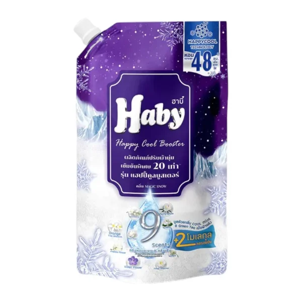 Haby Happy Cool Booster ผลิตภัณฑ์น้ํายาปรับผ้านุ่ม สูตรเข้มข้น กลิ่น Happy Snow 540 มล.