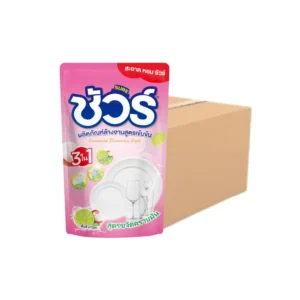 ชัวร์ น้ํายาล้างจาน กลิ่นลิ้นจี่มะนาว สีชมพู 450มิลลิลิตร*24ถุง