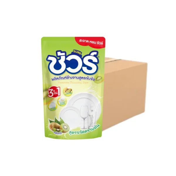 ชัวร์ น้ํายาล้างจาน กลิ่นกีวี่ สีเขียว 450มิลลิลิตร*24ถุง