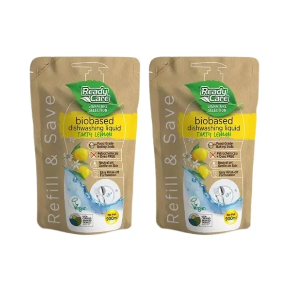 RCSS Readycareน้ํายาล้างจาน ขนาด 900มล.x 2 ถุง กลิ่นเลม่อน ช่วยขจัดคราบฝังแน่น ไม่มีสารเคมีอันตราย (แพ็คคู่นกแก้ว)