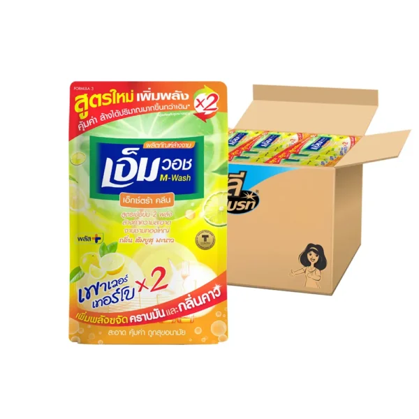 น้ํายาล้างจานเอ็มวอช (M-WASH) สูตรใหม่ เอ็กซ์ตร้า คลีน (กลิ่นส้มยูสุ มะนาว) ขนาด 440 CC. ( 24 ถุง )