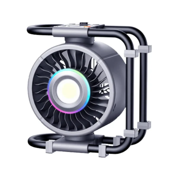 Remax Fan High-speed Camping รุ่น RS-ZF21 - พัดลมแคมป์ปิ้ง แบตอึด ปรับได้ 6 ระดับ พกพาง่าย มีไฟ LED มีไฟ RGB สี Gray/เทา