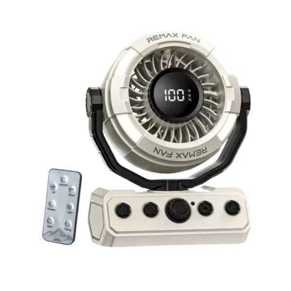 Remax Fan High-speed Camping รุ่น RS-ZF09 - พัดลมแคมป์ปิ้ง แบตอึด ปรับได้ 100 ระดับ พกพาง่าย มีไฟ LED ปรับสว่างได้ 3ระดับ สี Khaki/กากี