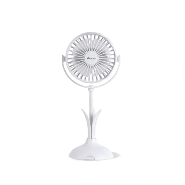 fan-0124 NIKKO พัดลมตั้งโต๊ะ มินิมอล ทรงดอกไม้ มีไฟ วางมือถือได้ ใส่อโรม่าได้ ชาร์จ USB