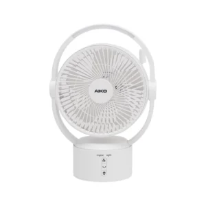 fan-0235 AIKO KN-L2819 พัดลมชาร์จไฟ ใบพัด 7 นิ้ว ชาร์จ USB พัดลมพกพา พัดลมใช้แบตเตอรี่ พัดลมส่าย ก้มเงย สีขาว