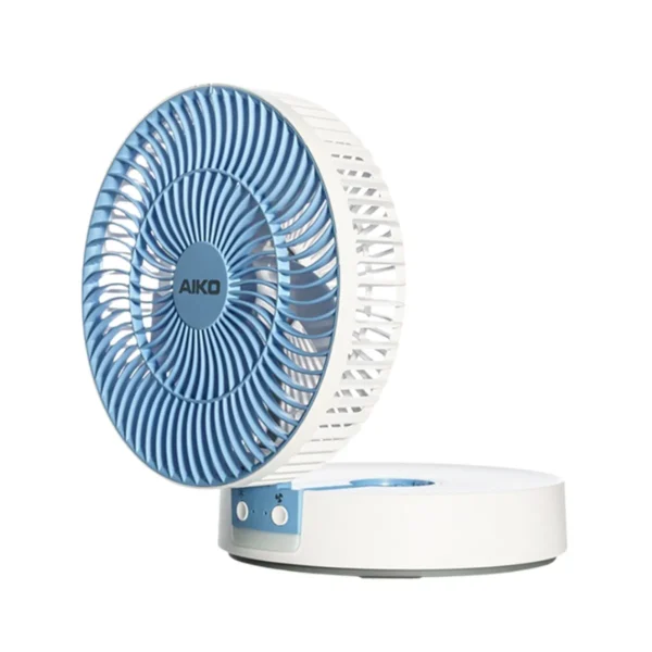 fan-0237 AIKO KN-L2826 พัดลมชาร์จไฟ ใบพัด 6 นิ้ว ชาร์จด้วย USB พับได้ พัดลมพกพา พัดลมใช้แบตเตอรี่ โคมไฟในตัว สีฟ้า