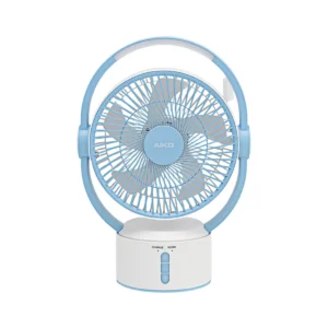 fan-0252 AIKO KN-L2819 พัดลมชาร์จไฟ ใบพัด 7 นิ้ว ชาร์จ USB พัดลมพกพา พัดลมใช้แบตเตอรี่ พัดลมส่าย ก้มเงย สีฟ้า