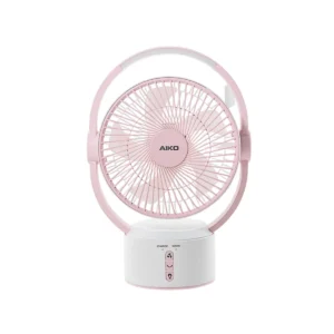 fan-0266 AIKO KN-L2819 พัดลมชาร์จไฟ ใบพัด 7 นิ้ว ชาร์จ USB พัดลมพกพา พัดลมใช้แบตเตอรี่ พัดลมส่าย ก้มเงย สีชมพู