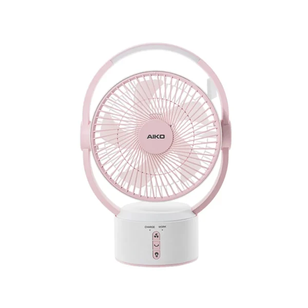 AIKO KN-L2819 พัดลมชาร์จไฟ ใบพัด 7 นิ้ว ชาร์จ USB พัดลมพกพา พัดลมใช้แบตเตอรี่ พัดลมส่าย ก้มเงย สีชมพู