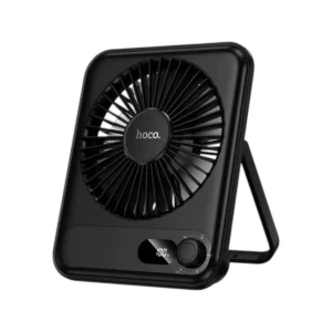 fan-0292 HOCO HX607 พัดลมตั้งโต๊ะแบบพกพา ขาตั้งพับได้ แขวนบนตะขอได้ ปุ่มควบคุมปรับระดับได้ 100 ระดับ จอแสดงผล LED HX607 สี ดํา
