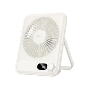 fan-0294 HOCO HX607 พัดลมตั้งโต๊ะแบบพกพา ขาตั้งพับได้ แขวนบนตะขอได้ ปุ่มควบคุมปรับระดับได้ 100 ระดับ จอแสดงผล LED HX607 สี ขาว