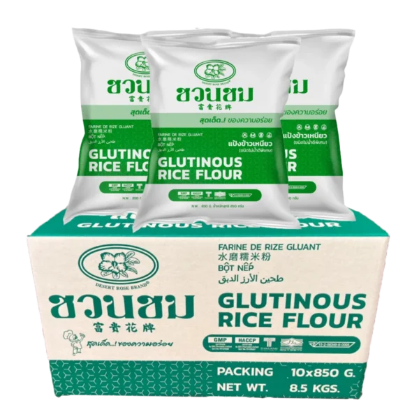 flour-0175 แป้งข้าวเหนียว ตราชวนชม ยกกล่องDesert Rose Glutinous rice flou 850 g x 10 bags