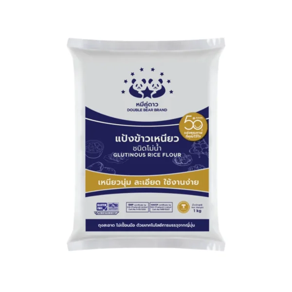 flour-0183 แป้งข้าวเหนียวโม่น้ํา ขนาด 1 kg ตราหมีคู่ดาว จํานวน 1 ถุง