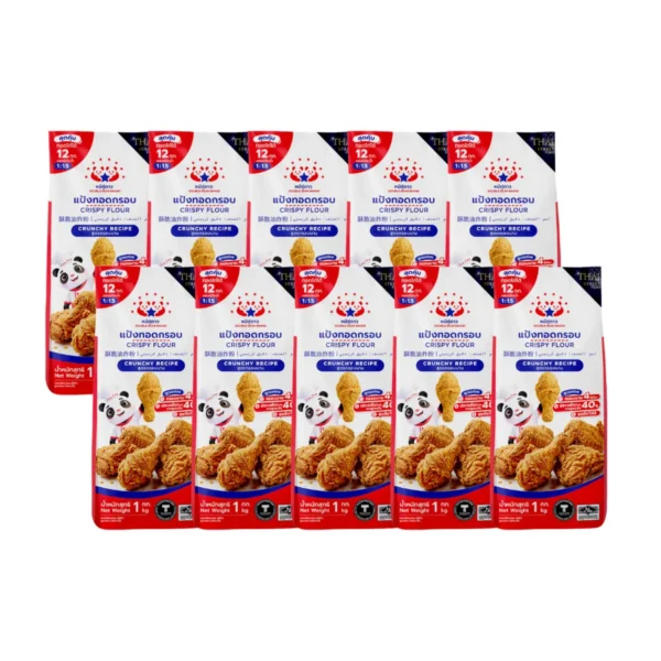 flour-0204 แป้งทอดกรอบ สูตรกรอบนาน ขนาด 1 kg x 10 ถุง (ยกกระสอบ) ตราหมีคู่ดาว