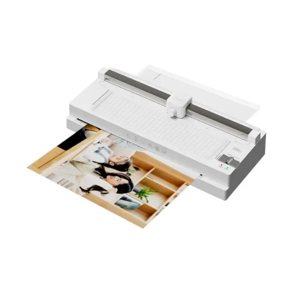 Deli เครื่องเคลือบ เครื่องเคลือบบัตร A3 A4 3in1 แถมฟรี ที่ตัดกระดาษ สีขาว รุ่น ET110 1ชิ้น