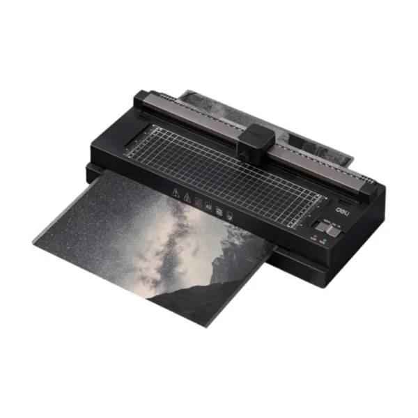 Deli เครื่องเคลือบ เครื่องเคลือบบัตร A3 A4 3in1 แถมฟรี ที่ตัดกระดาษ สีดํา รุ่น ET110 1ชิ้น