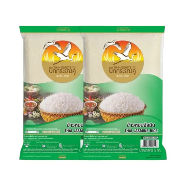 grains-rice-cereal-0278 นกกระยางคู่ ข้าวหอมจัสมิน ถุงเขียว (แพค 5 kg x 2 ถุง)