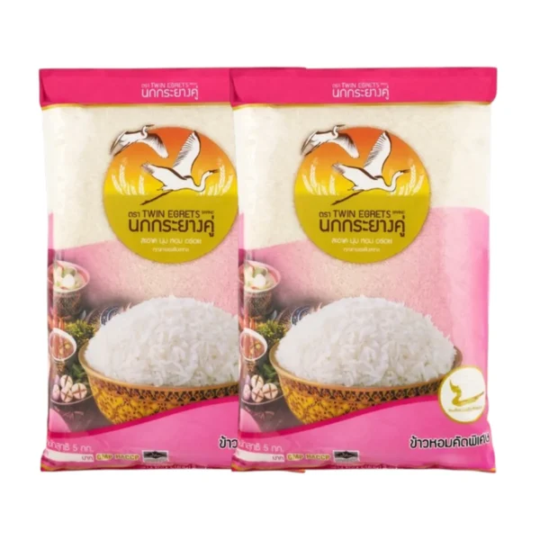 grains-rice-cereal-0281 นกกระยางคู่ ข้าวหอมคัดพิเศษ กินนิ่ม ถุงชมพู (แพค 5 กิโล x 2 ถุง)